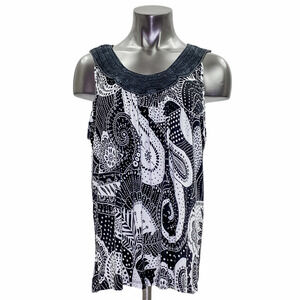 CHA Cha Vente Black White Printed Blouse Size XL